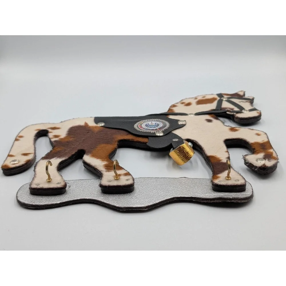 Vintage El Salvador Horse Key Rack Cowhide Leather Wall Decor Western Souvenir